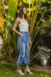 BiBi Striped Tape Details With Bot Tied Point Elastic Waist Jeans | Jeans Daverri Fashions