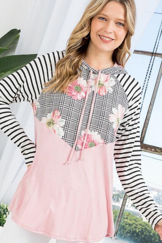 FLORAL STRIPE MIXED SWEATSHIRTS Rose