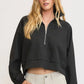 Umgee Full Size Half Zip Cropped Sweatshirt Plus Size Black