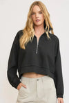 Umgee Full Size Half Zip Cropped Sweatshirt Plus Size - DAVERRI FASHIONS