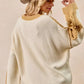 BiBi Cable Knit With Hacci Combo Sweater With Uneven Hem Detail - DAVERRI FASHIONS
