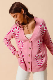 SO ME Christmas Candy Cane Button Front Sweater Cardigan | Cardigans Daverri Fashions