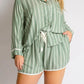 Striped Collared Neck Long Sleeve Top and Shorts Lounge Set - DAVERRI FASHIONS