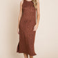 BOMBOM Slit Round Neck Sleeveless Midi Dress Rust