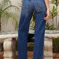 Daverri double button zip fly straight leg jeans in blue denim with high-rise waist