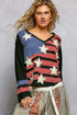 Woman in POL Double Gauze American Flag Patch V-Neck Long Sleeve T-Shirt