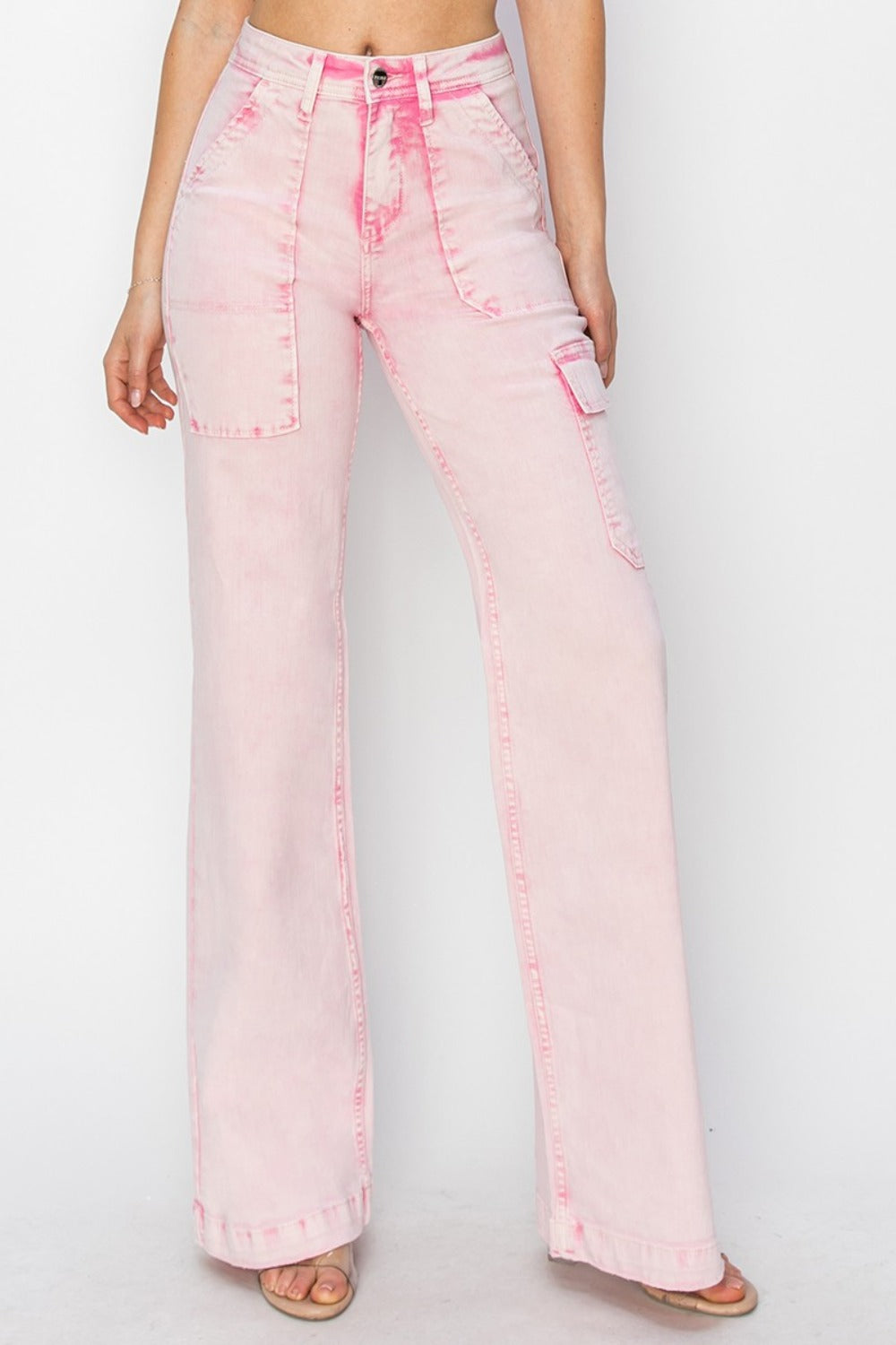 RISEN Full Size High Rise Cargo Pocket Jeans Acid Pink Jeans