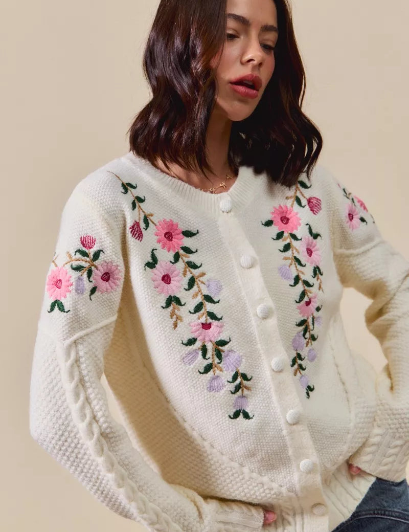 SO ME Floral Embroidered Coquette Sweater Cardigan | Cardigans Daverri Fashions