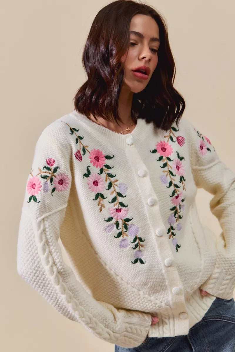 SO ME Floral Embroidered Coquette Sweater Cardigan | Cardigans Daverri Fashions