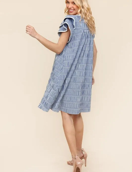 Haptics Double Ruffle Sleeve Dress with Side Pockets | Knee Length Dresses Daverri Fashions