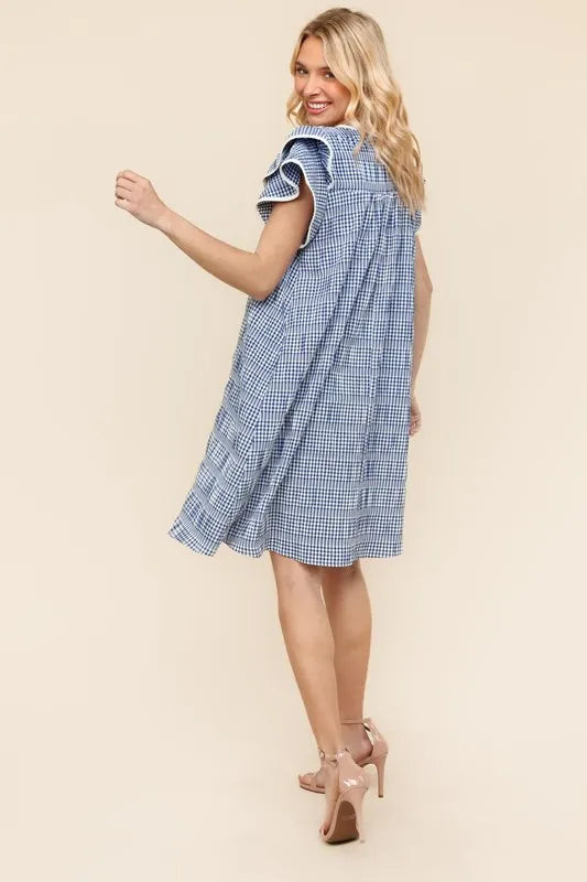 Haptics Double Ruffle Sleeve Dress with Side Pockets Knee Length Dresses