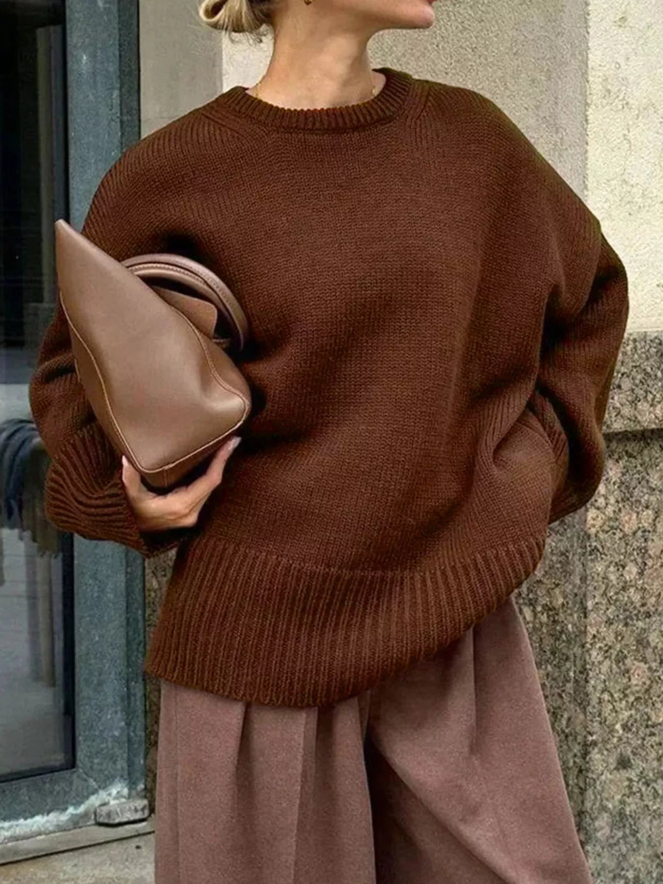 Ribbed Hem Round Neck Sweater | Sweaters Daverri Fashions