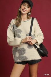 Umgee Floral Jacquard Knit Sweater Cream | Sweaters Daverri Fashions