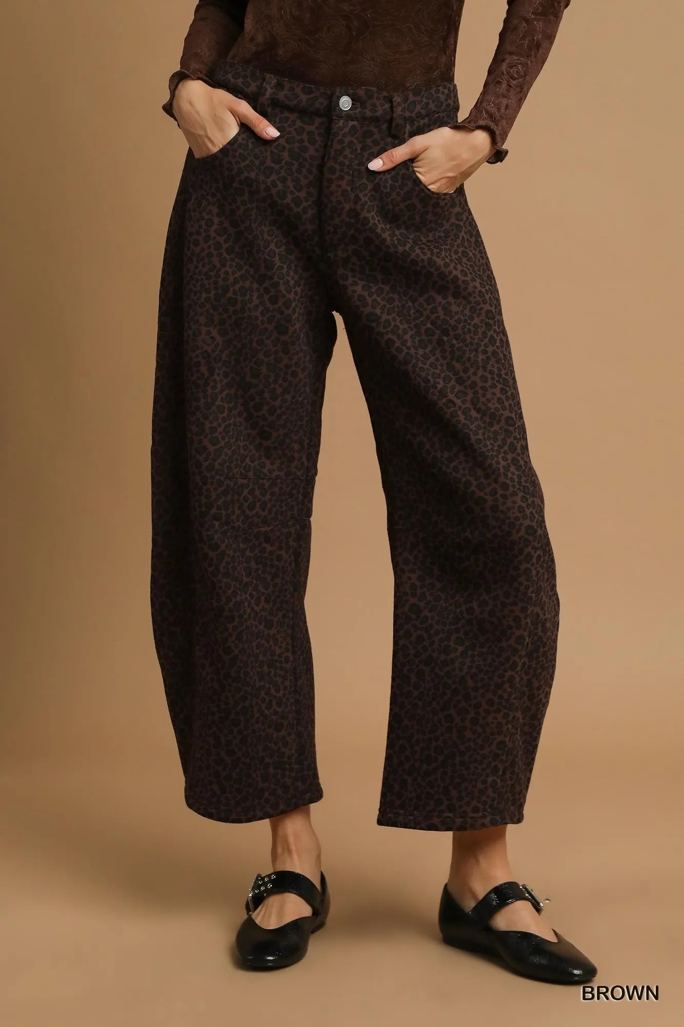 Umgee Leopard Print Wide Leg Pants Pants