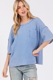 SAGE + FIG Exposed Seam Round Neck Half Sleeve T-Shirt T-Shirts