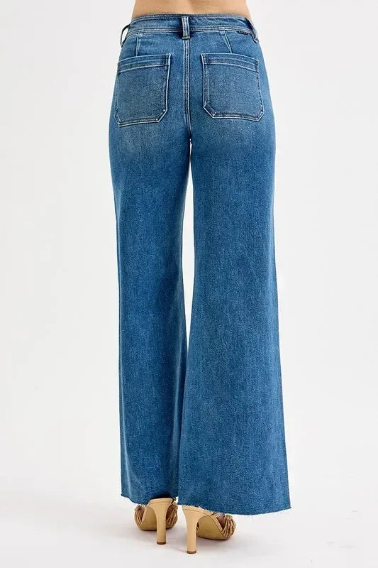 RISEN High-Waisted Wide Leg Jeans - DAVERRI FASHIONS