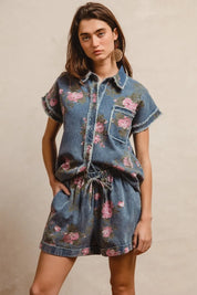 BiBi Floral Printed Denim Short Pants With Pocket | Denim Shorts Daverri Fashions