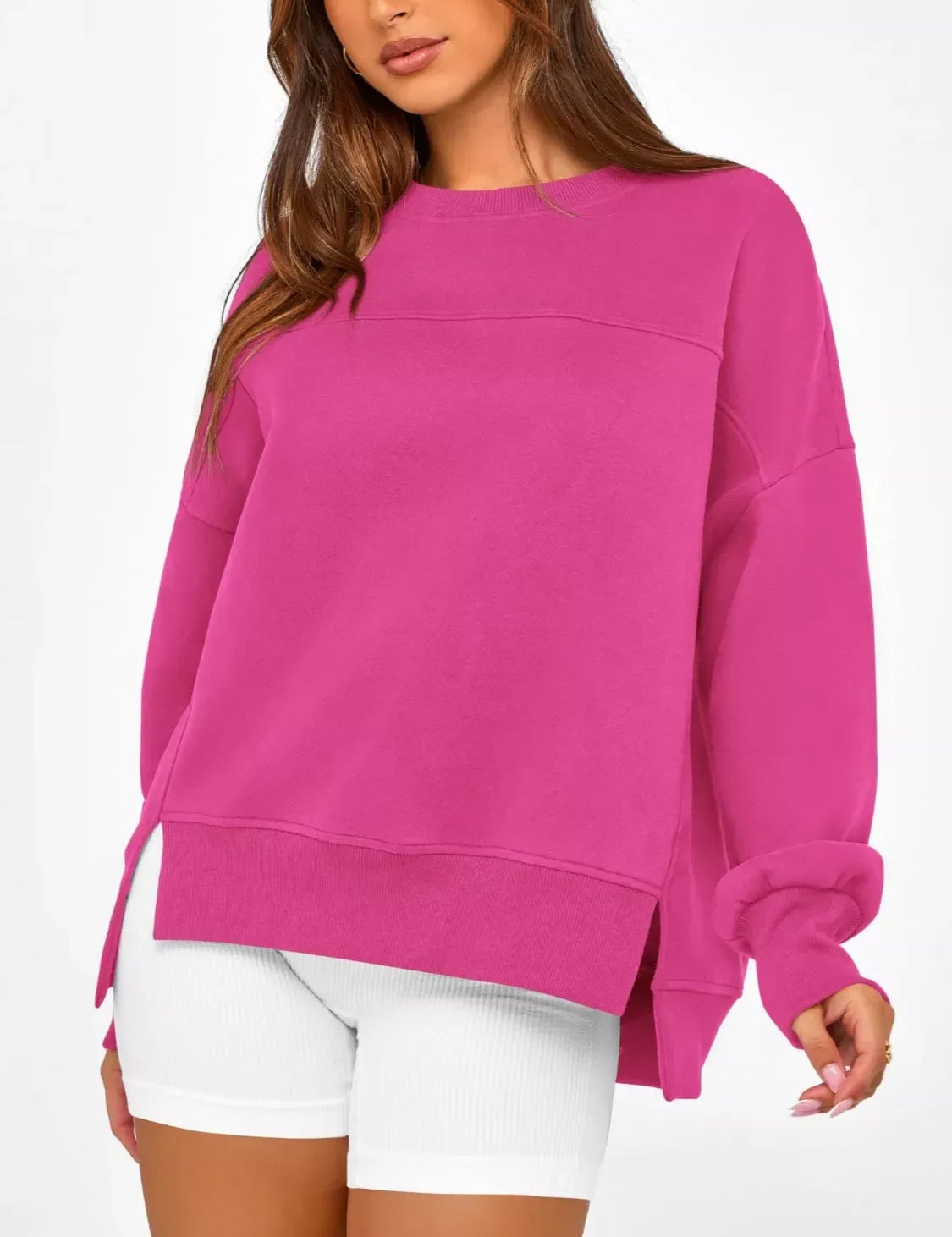 Daverri Fashions Casual Loose Side Slit Sweatshirt - DAVERRI FASHIONS