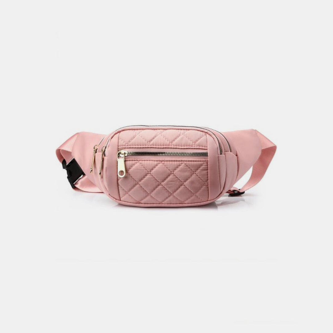 Zenana Quilted Multi Pocket Waist Belt Bag Pink One Size Handbags