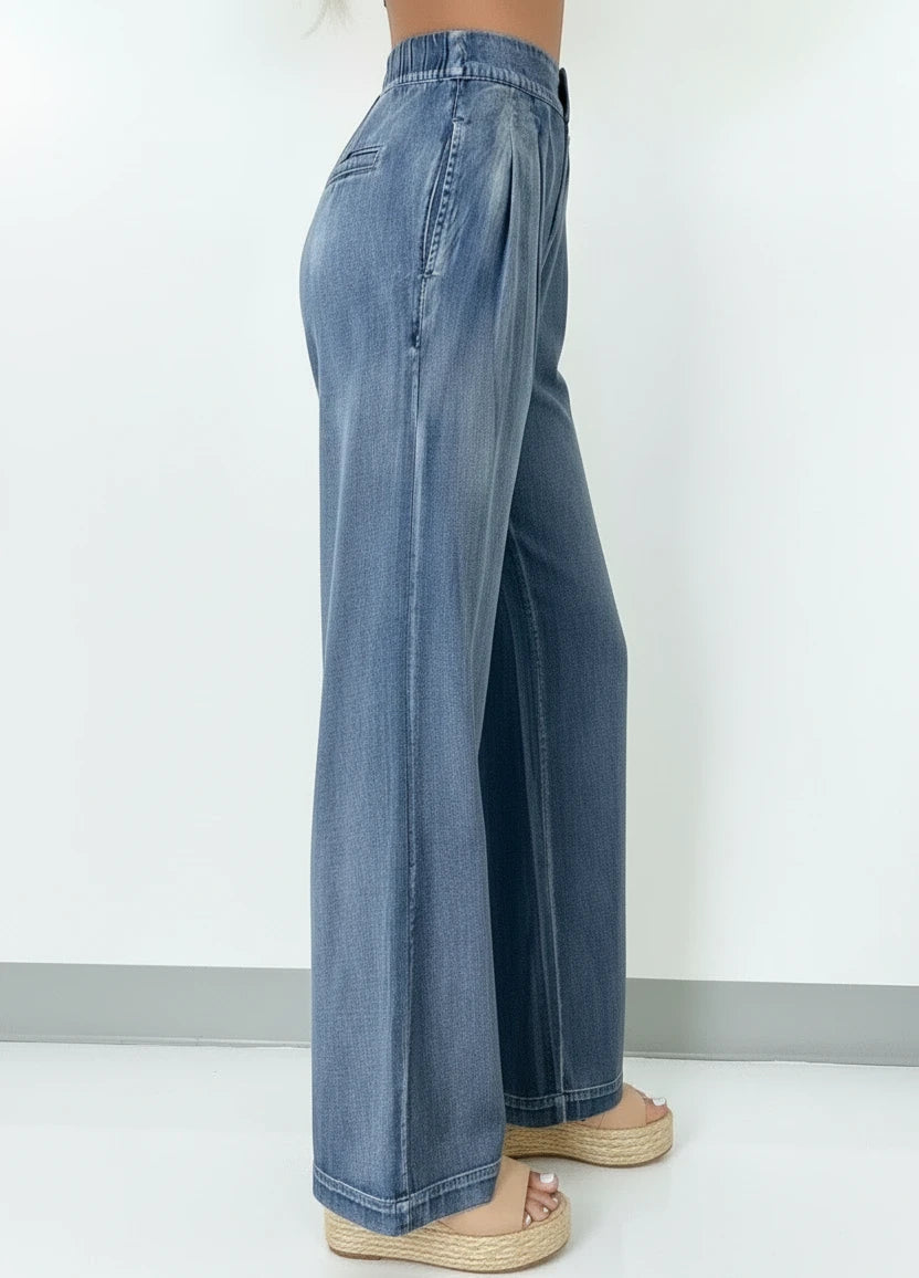 Daverri Fashions high waist wide leg jeans in medium wash blue