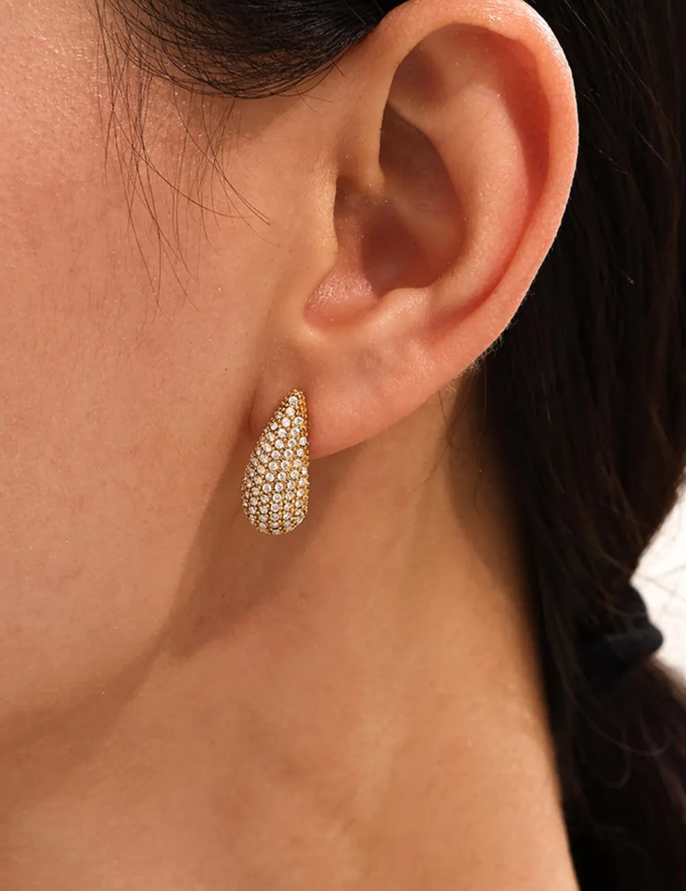 Gold One Size Stainless Steel Inlaid Zircon Teardrop Earrings | Earrings Daverri Fashions