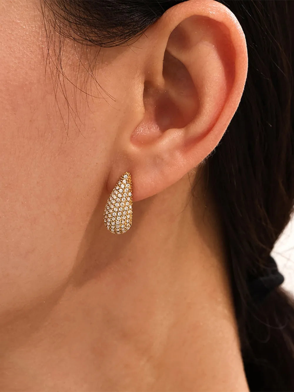 Gold One Size Stainless Steel Inlaid Zircon Teardrop Earrings | Earrings Daverri Fashions