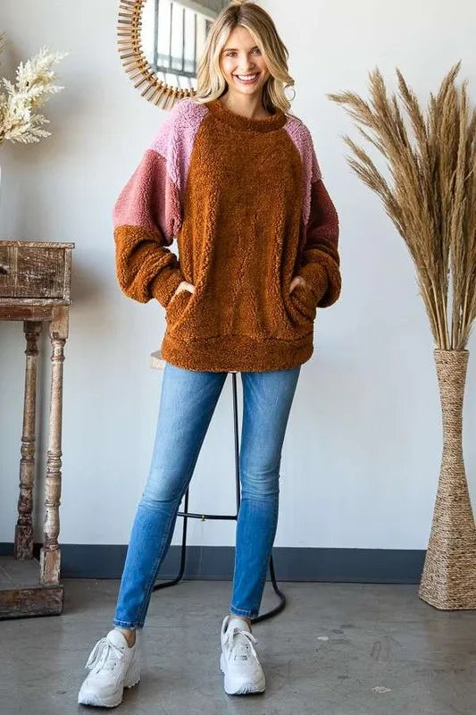 Culture Code Color Block Faux Fur Raglan Sleeve Sweatshirt Sweatshirts
