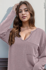 Double Take Striped Notched Long Sleeve T-Shirt | T-Shirts Daverri Fashions