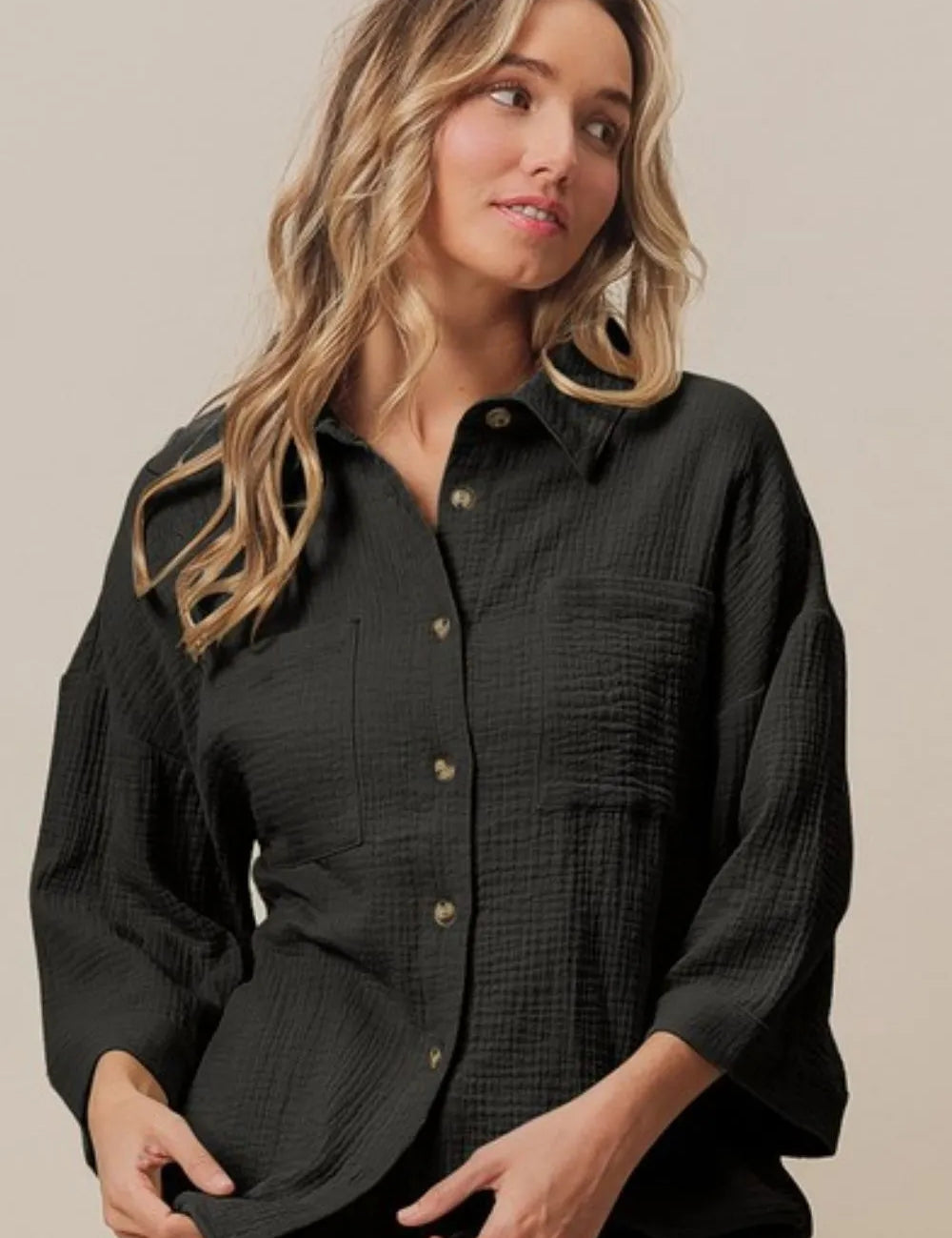 BiBi Crinkle Gauze Shirt and Short Set | Outfit Sets Daverri Fashions