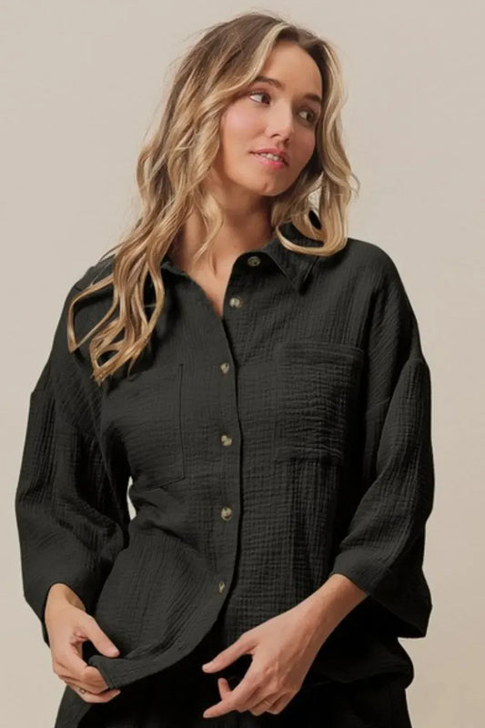 BiBi Crinkle Gauze Shirt and Short Set - DAVERRI FASHIONS