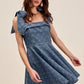 SO ME A Line Fit and Flare Diamond Bow Ribbon Denim Dres - DAVERRI FASHIONS
