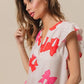 BiBi Bow Printed Woven Ruffled Sleeves V Neck Top - DAVERRI FASHIONS
