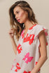 BiBi Bow Printed Woven Ruffled Sleeves V Neck Top - DAVERRI FASHIONS