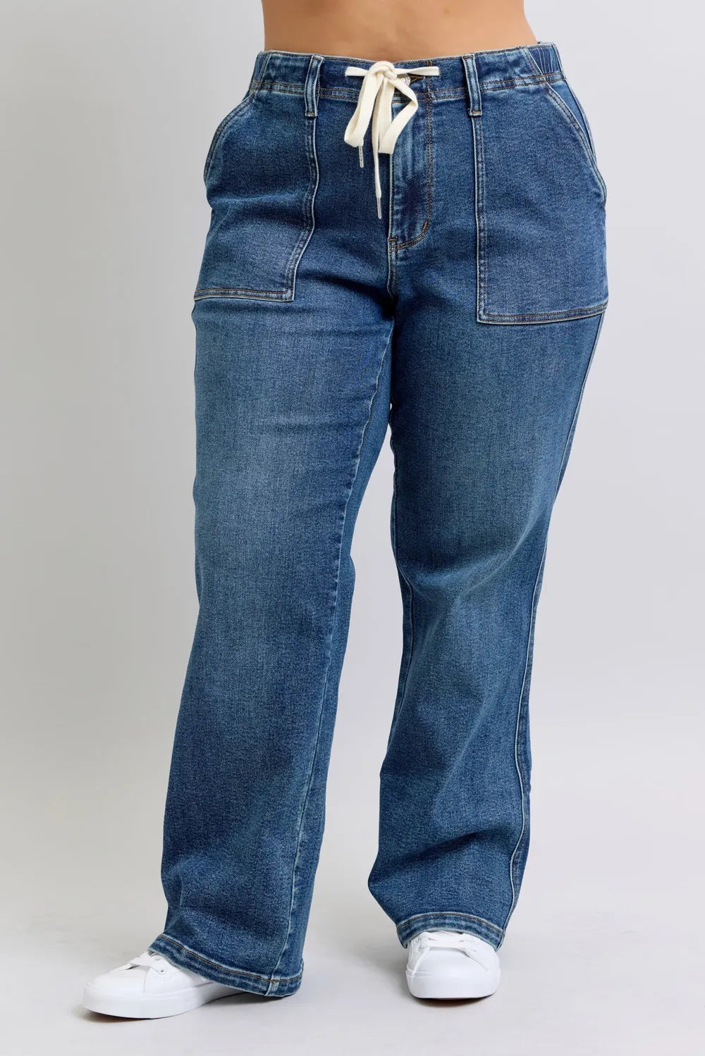 Judy Blue Plus Size High Waist Drawstring Wide Leg Jeans Jeans