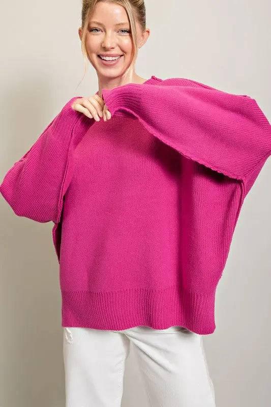 Long sleeve ribbed sweater HOT PINK