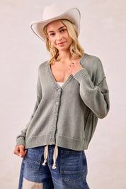 BiBi Washed Sweater V Neck Cardigan | Daverri Fashions