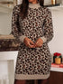Leopard Print High Neck Shift Mini Sweater Dress - DAVERRI FASHIONS