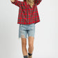 Umgee Plaid Smocked V-Neck Flannel Top