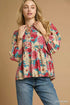 Umgee Mix Floral Peplum Blouse with Tie Neck - DAVERRI FASHIONS