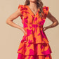 SO ME Floral V Neck Layered Dress with Elasticized Waist