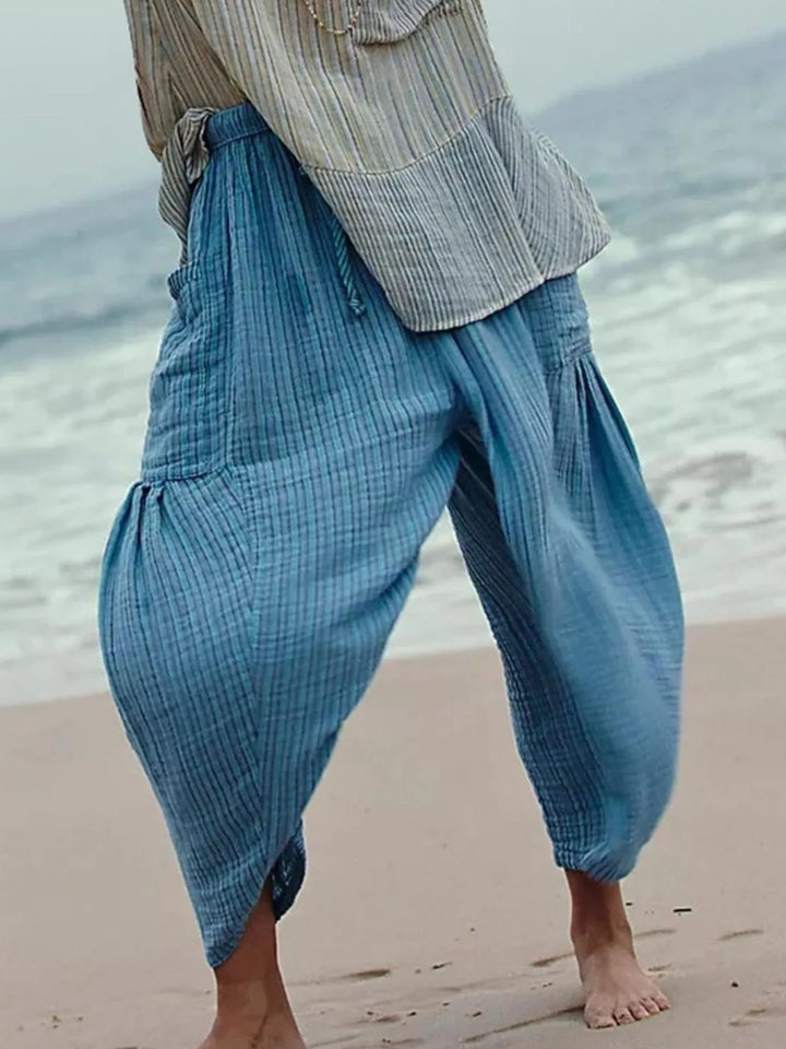 Cerulean Full Size Striped Wide Leg Casual Pants Plus Size | Pants Daverri Fashions