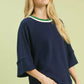 Umgee Ribbed Knit Top with Contrast Trim - DAVERRI FASHIONS