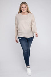 Zenana Plus Batwing Sleeve Knit Top-Casual Comfort Shirts & Tops