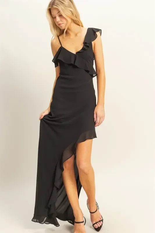 HYFVE Chiffon Ruffle Trim Midi Dress - DAVERRI FASHIONS