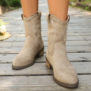 Gray Suede Block Heel Boots | Boots Daverri Fashions