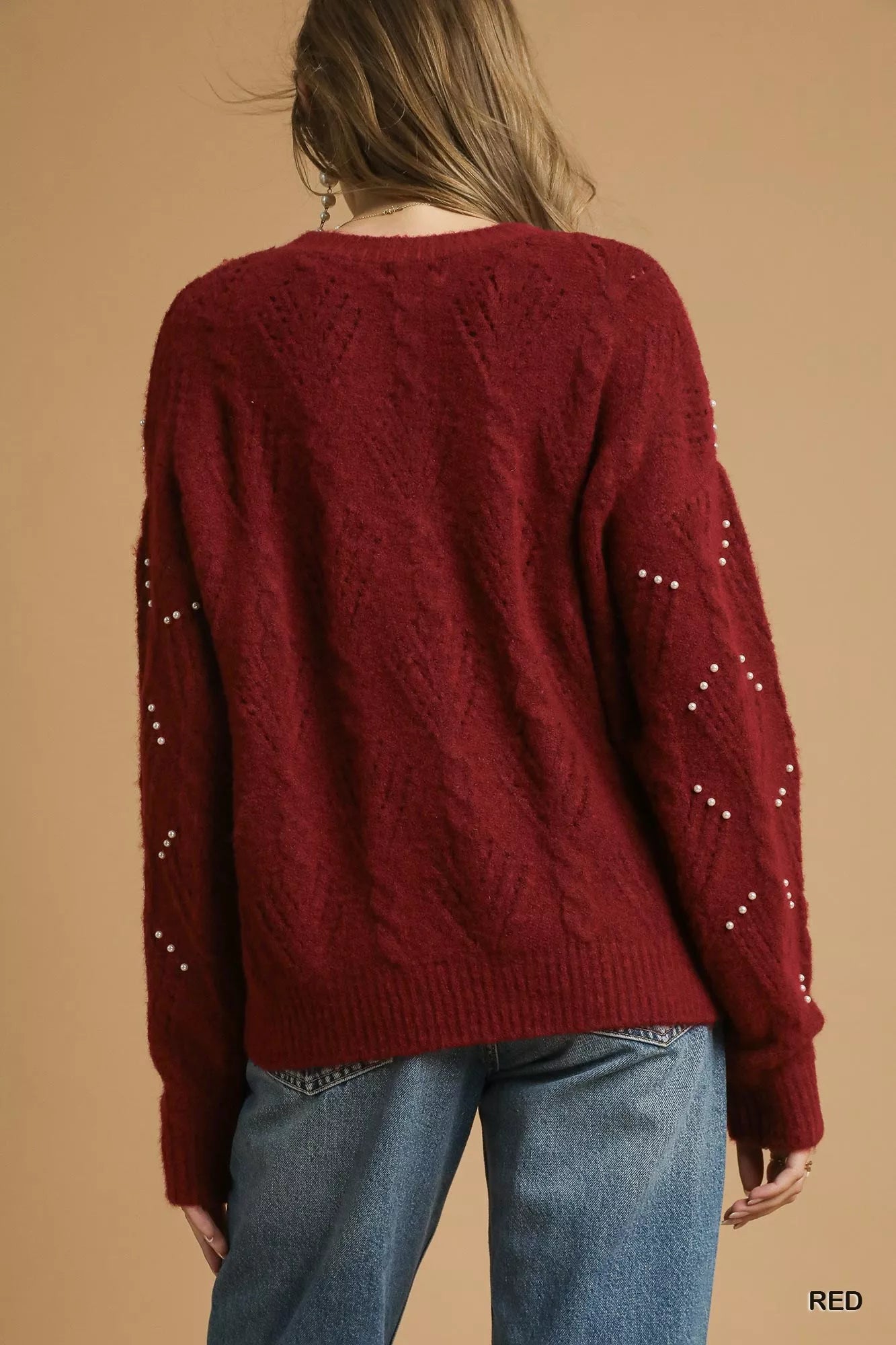 Umgee Pearl-Embellished Long Sleeve Sweater | Sweaters Daverri Fashions
