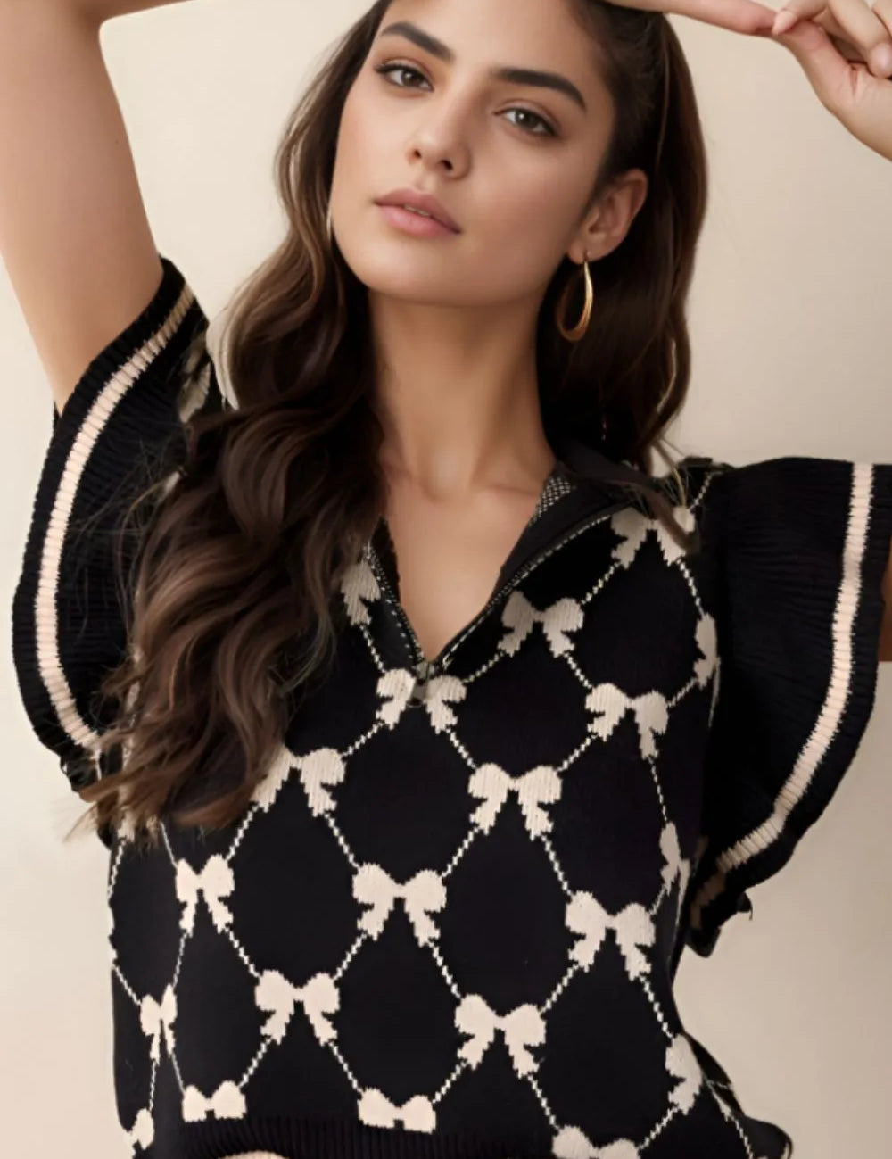 Black Bow Half Zip Sweater Vest | Sweaters Daverri Fashions