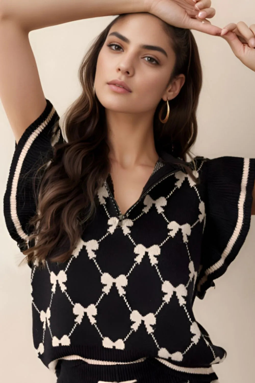 Black Bow Half Zip Sweater Vest | Sweaters Daverri Fashions