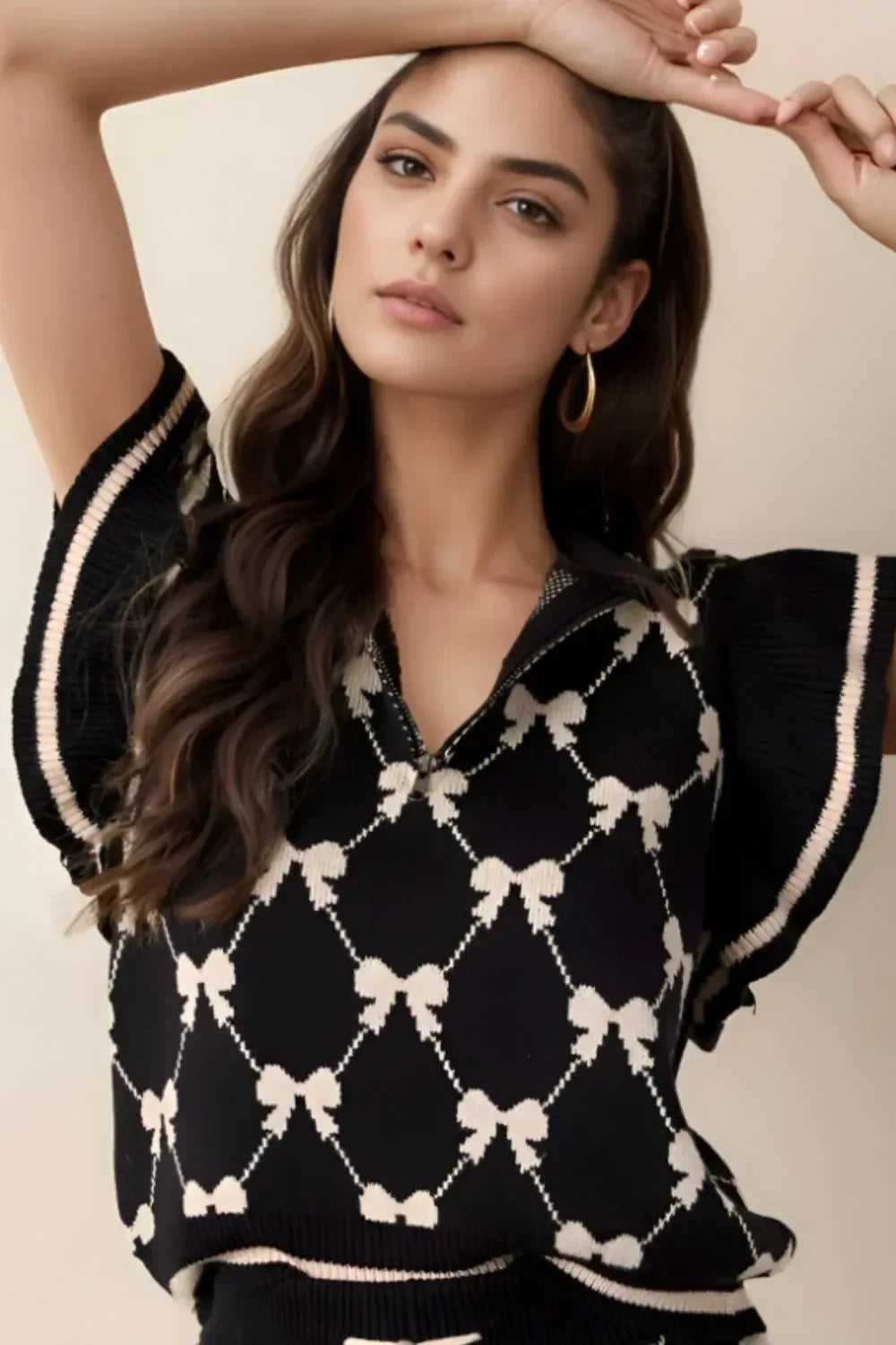 Bow Half Zip Sweater Vest - DAVERRI FASHIONS