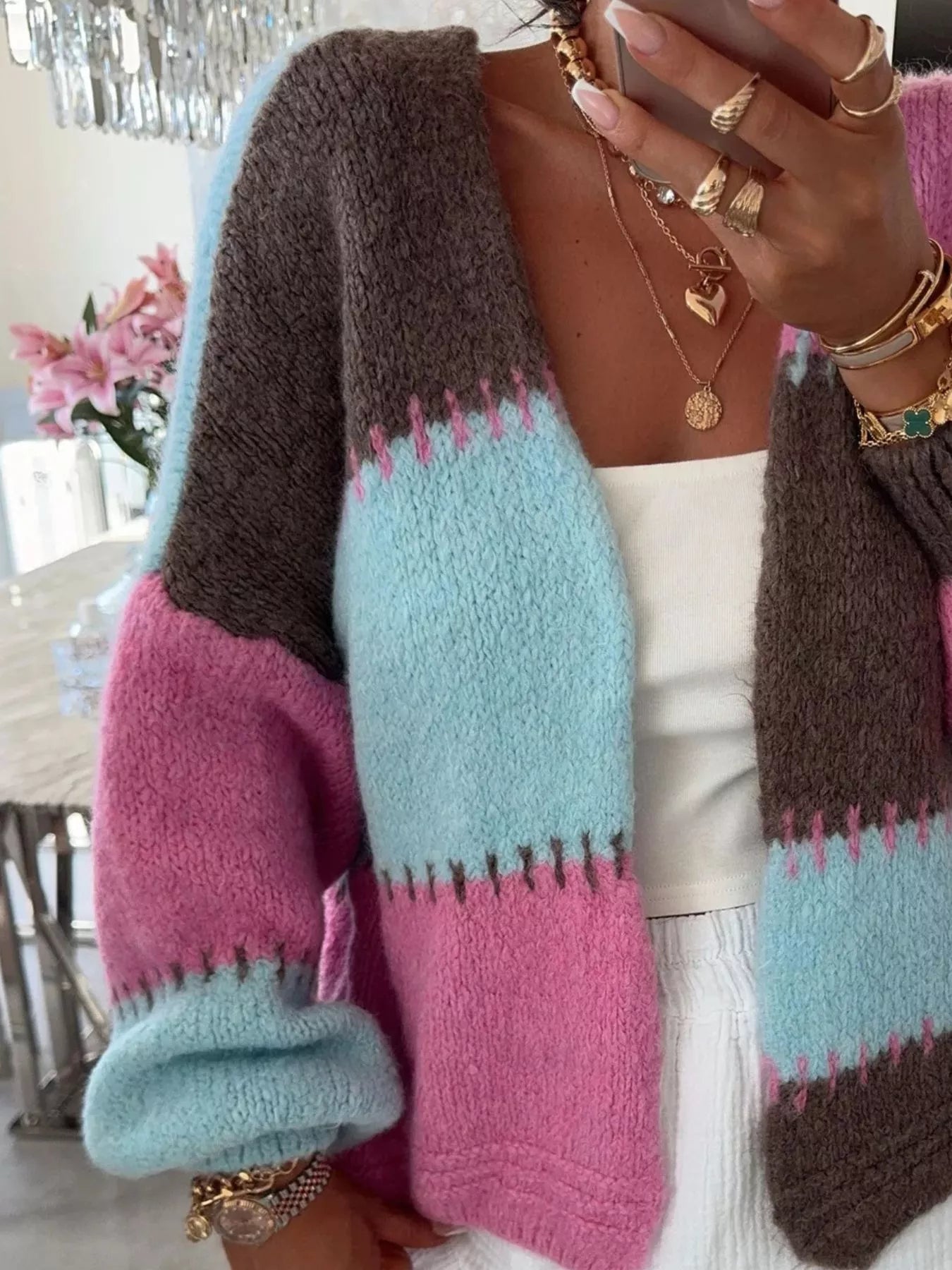 Color Block Open Front Cardigan | Cardigans Daverri Fashions